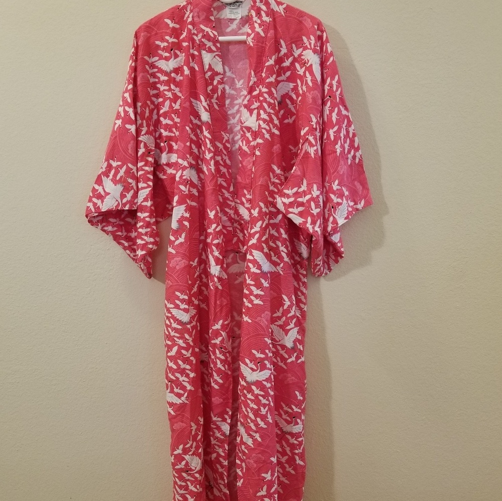 Japanese Hayashi Kimono white cranes on Pink - Picture 3 of 9